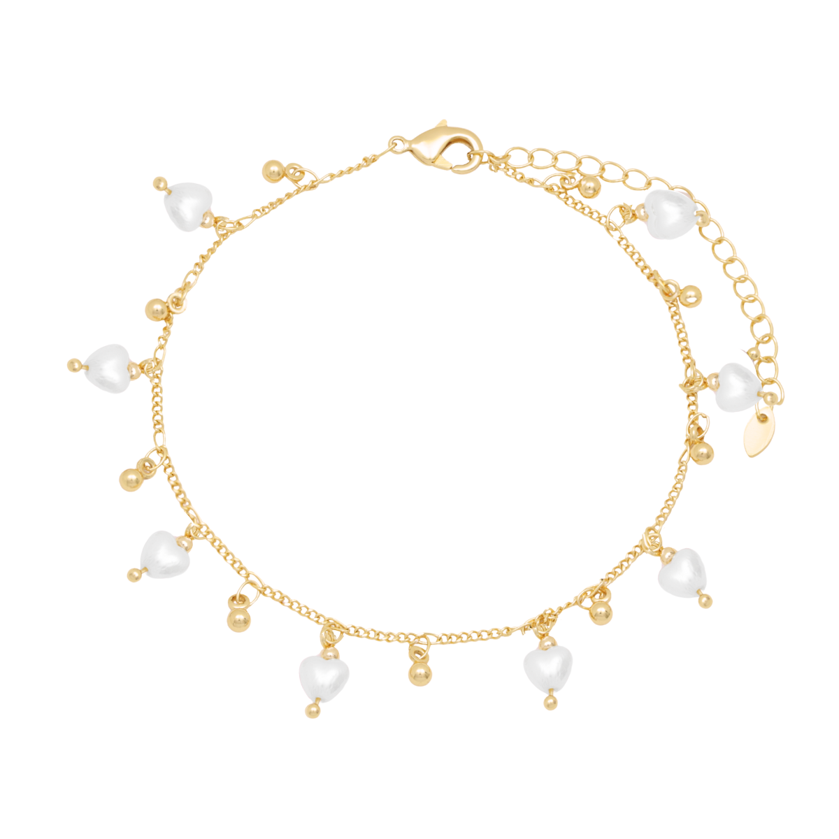Pulsera tobillera corazón perla | Oro 18K Laminado | S-2226-21
