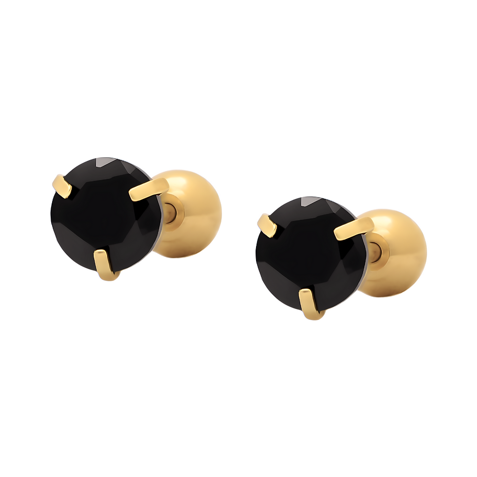 Broqueles dormilonas zirconia negra | Acero Inoxidable + Oro 18K | 1YB035