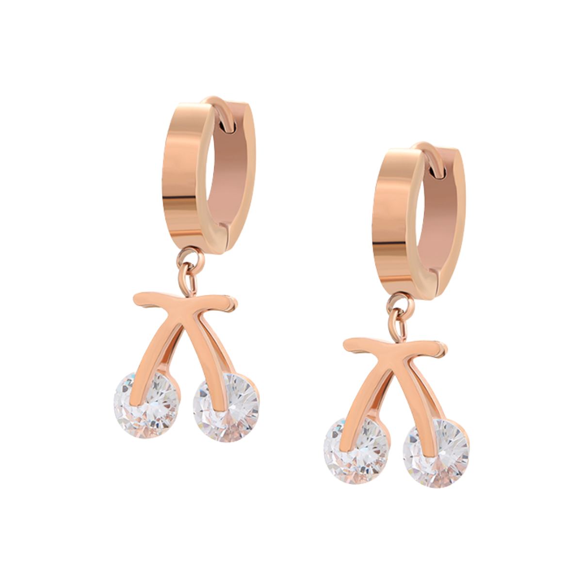 Aretes cerezas | Acero Inoxidable + Oro Rosa | 80930