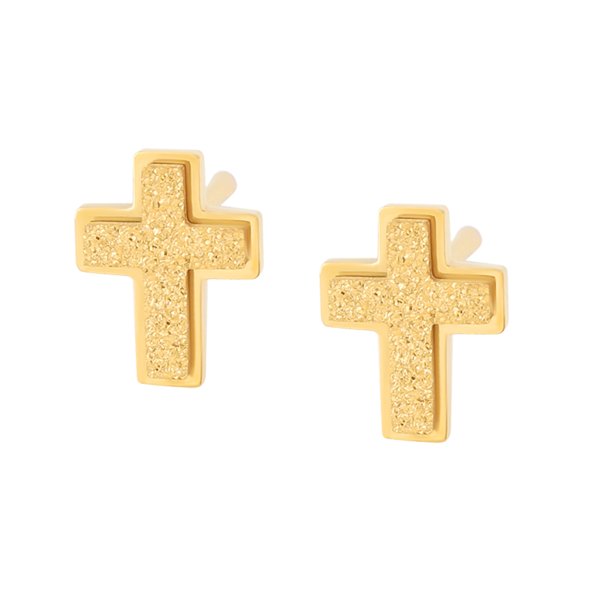 Broqueles cruz satinado | PREMIUM | Acero Inoxidable + Oro 24K | A00786551
