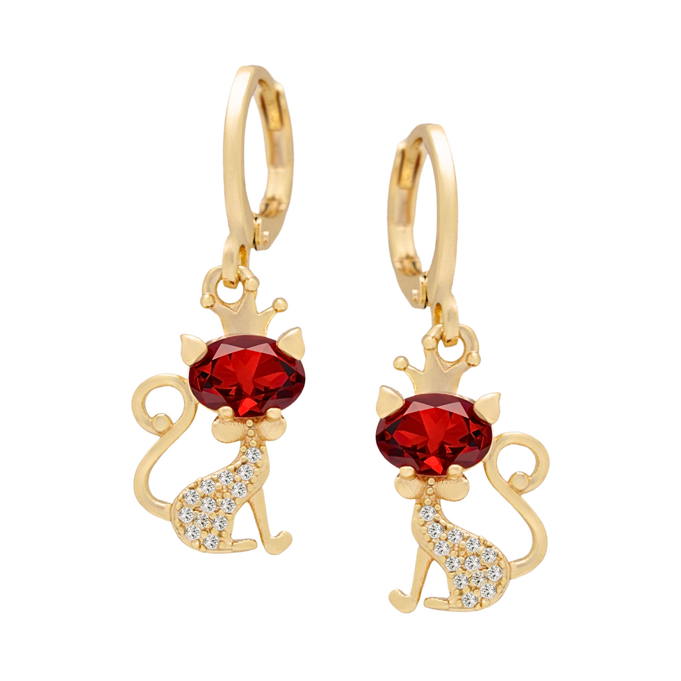 Aretes gato z. roja | Oro 18K Laminado | CL-6690