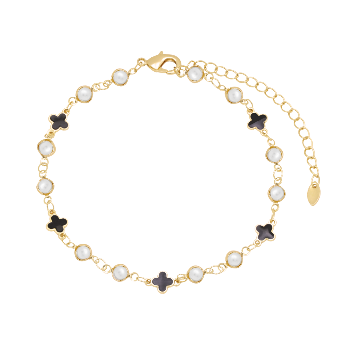 Pulsera tobillera flor y perla | Oro 18K Laminado | S-2263-21