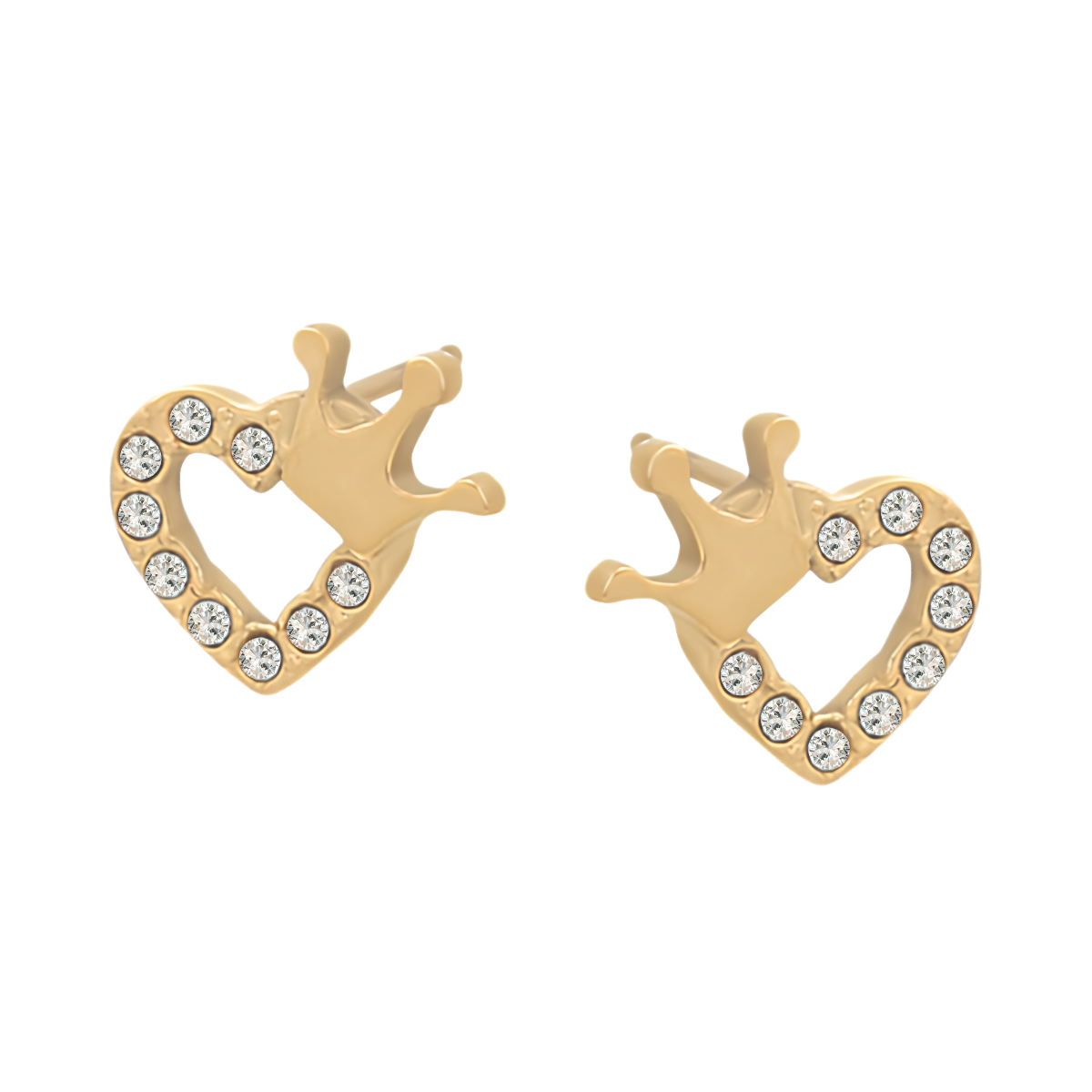 Broqueles corazón corona | PREMIUM | Acero Inoxidable + Oro 14K | A00901656