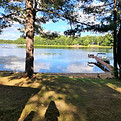 Scenic lake view with dock