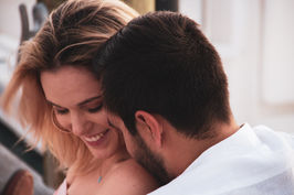 engaged couple showing affection