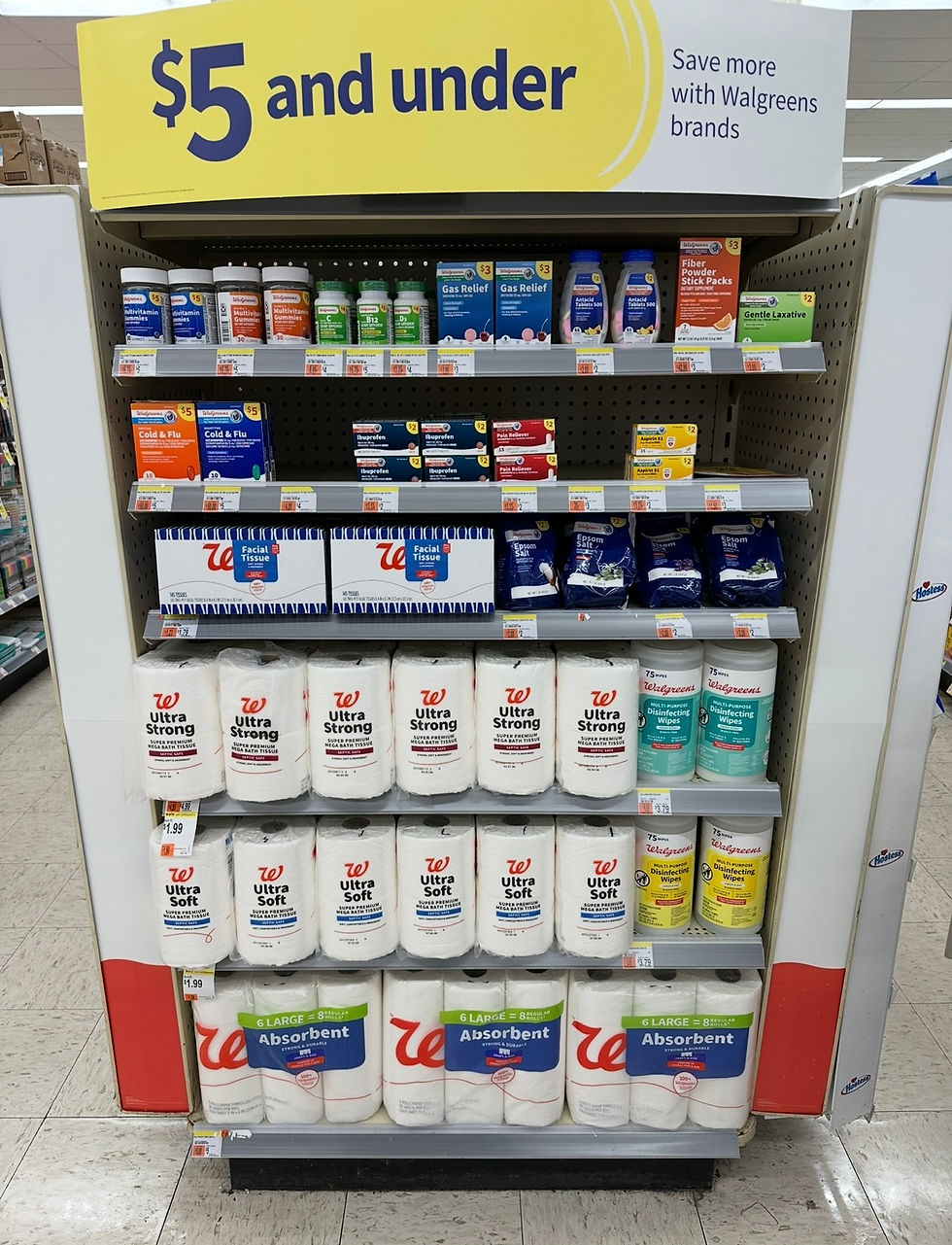 POP Display Showcasing Walgreens Owned Brand Value Items (Photograph Taken by Author)
