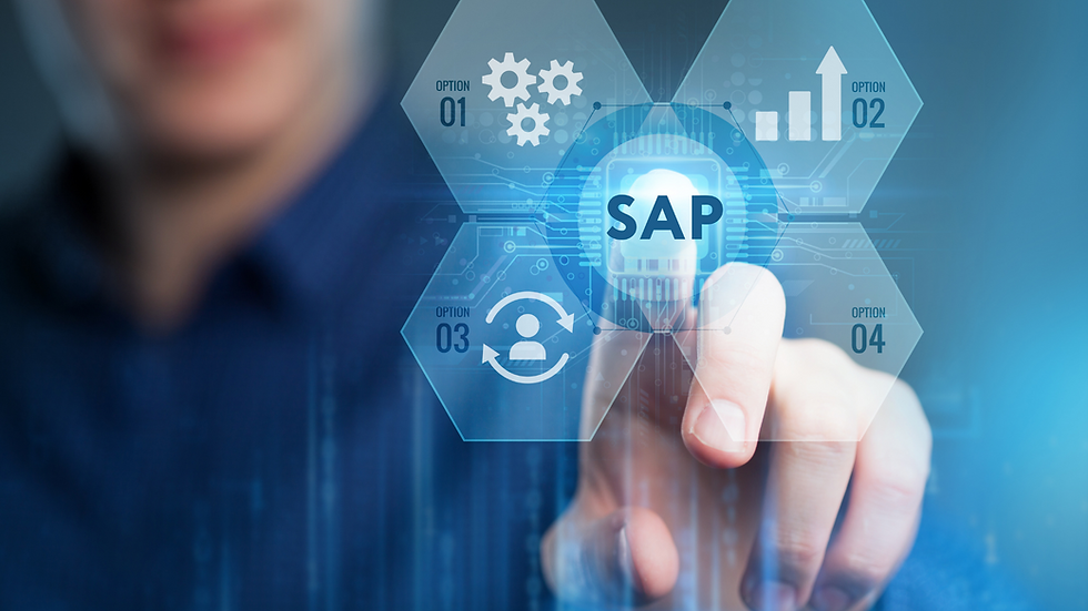 Fundo da página "Obtenha o melhor do SAP com a GET", com quatro etapas numeradas e o logotipo da SAP em cada etapa.