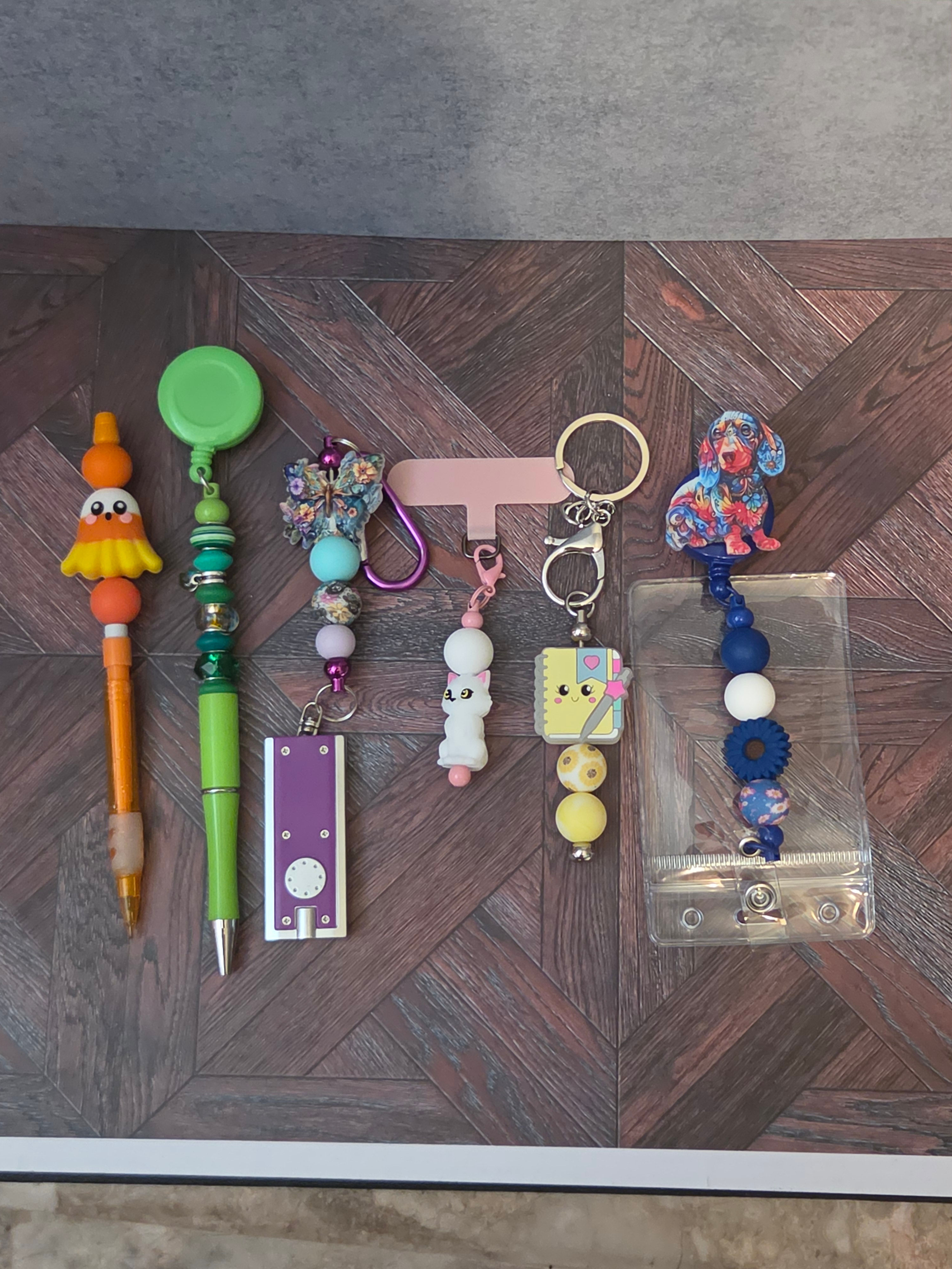 Beaded Items: Pencils, Retractable pens, Flashlights, phone charms and more