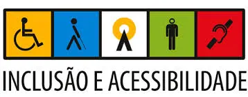 LOGOTIPO-INCLUSÃO-E-ACESSIBILIDADE-COM-CINCO-GRAVURAS-ACIMA-DO-TÍTULO-NDICANDO-FORMAS-DE-A