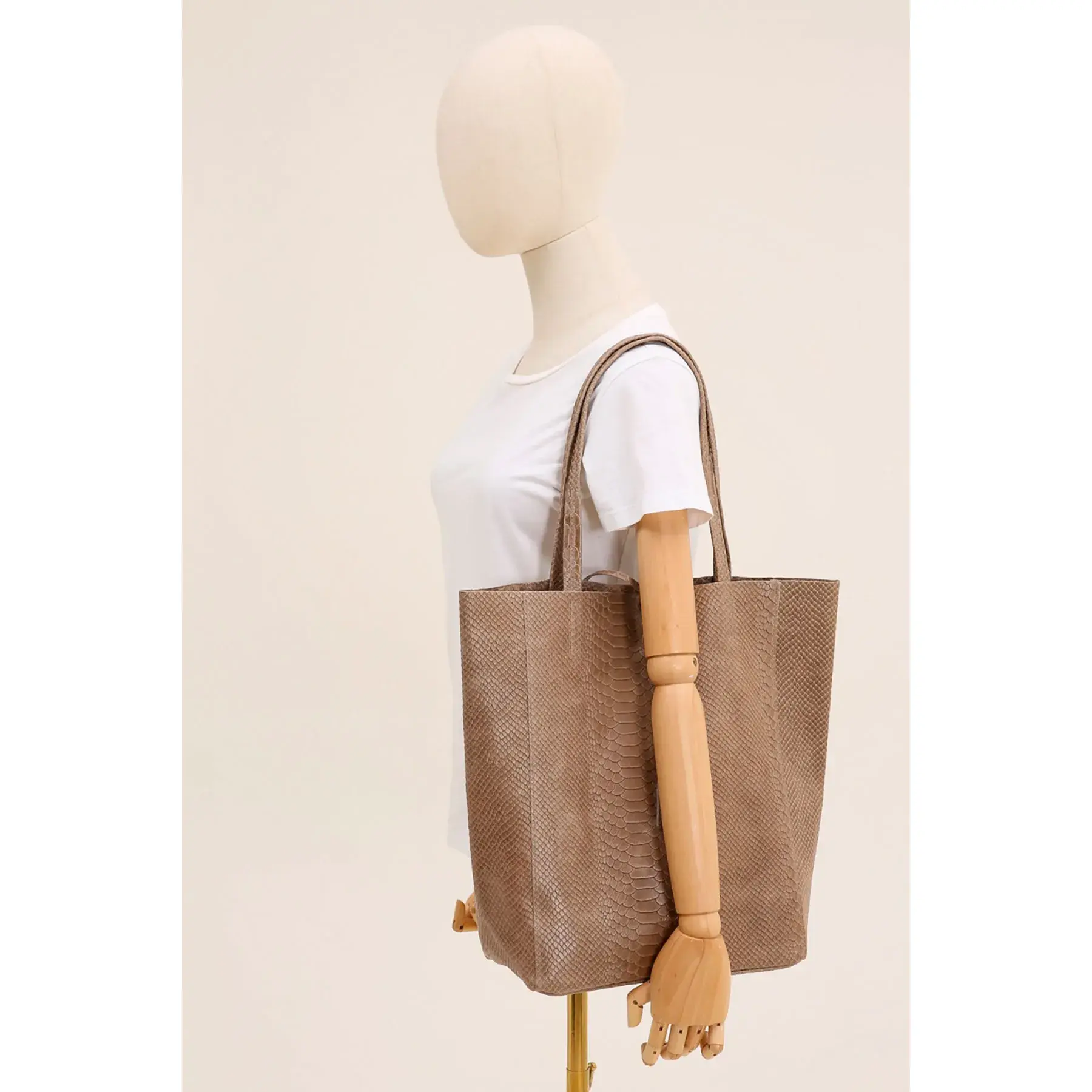 Cabas en cuir python taupe foncé