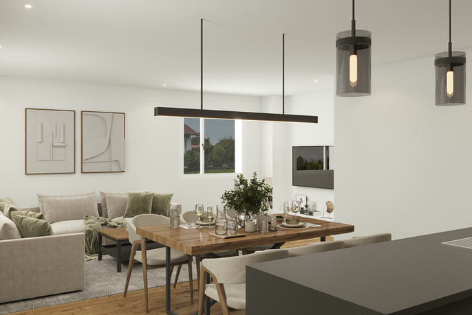 Durchdachte Raumaufteilung mit viel Licht und modernen Möbeln.