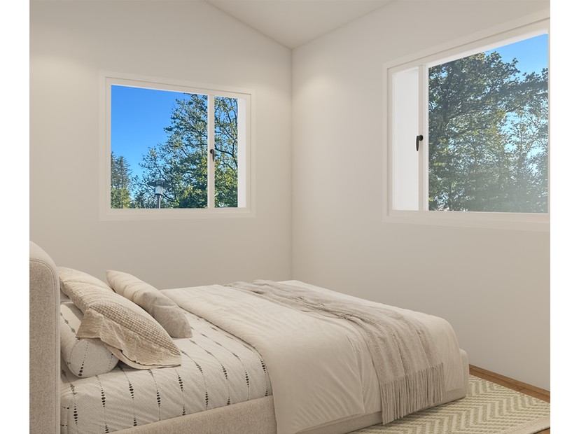 WKW Projekte – Neubau Doppelhaushälfte KfW 40 in Tiefenbach bei Passau | helles Schlafzimmer mit viel Platz und Wohlfühlatmosphäre