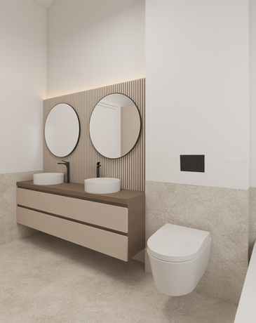 Badezimmer mit Doppelwaschtisch Neubau-Doppelhaushälfte Tiefenbach