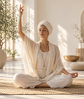 Sunlit Woman Meditating in Creamy Neutrals.png