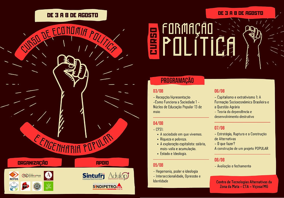 Curso de Economia Política e Engenharia Popular será realizado em Viçosa com apoio da ADUFOP