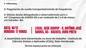 📌 Convocação: Assembleia Geral ADUFOP