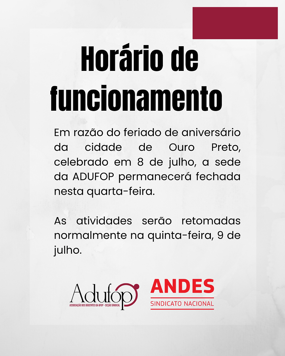 Comunicado: Horário de funcionamento no feriado municipal