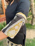 Thumbnail: Black Big border Kurta with Linen Duppata