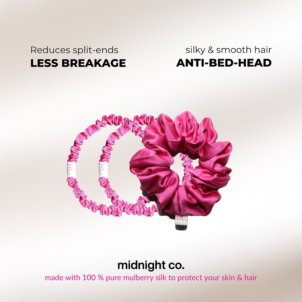 Thumbnail: midnight silk pink scrunchies set