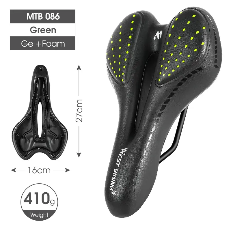 Thumbnail: WEST BIKING Bike Saddle MTB Mountain Road Bike Seat PU Leather Gel Filled