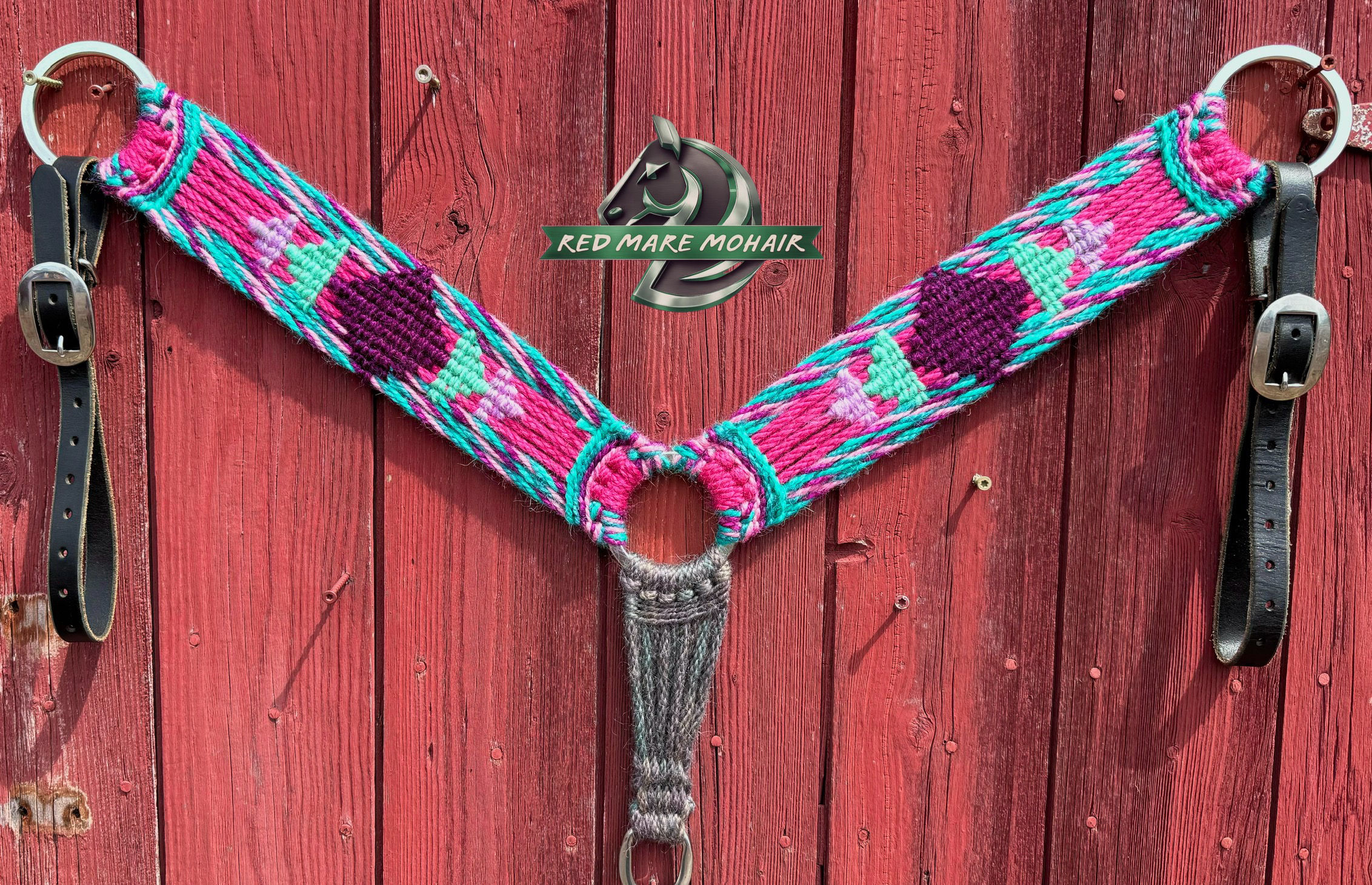 Pink and Teal Mohair Breast Collar 