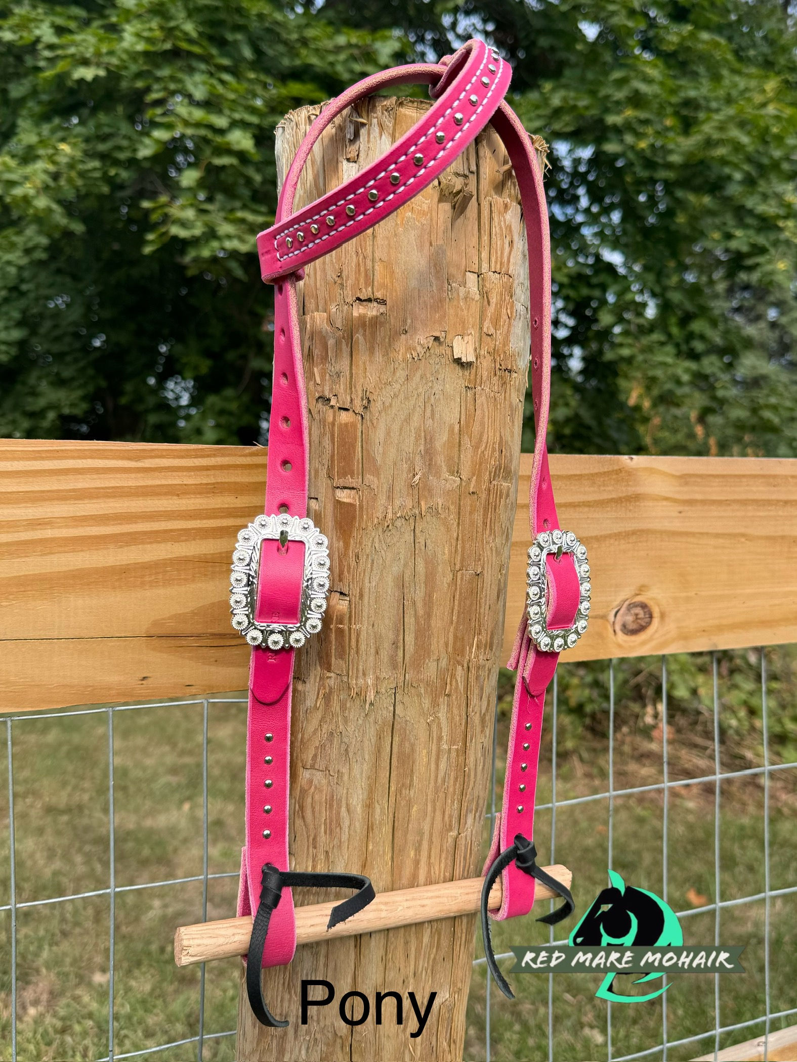 PONY  Pink Studded Leather Headstall 