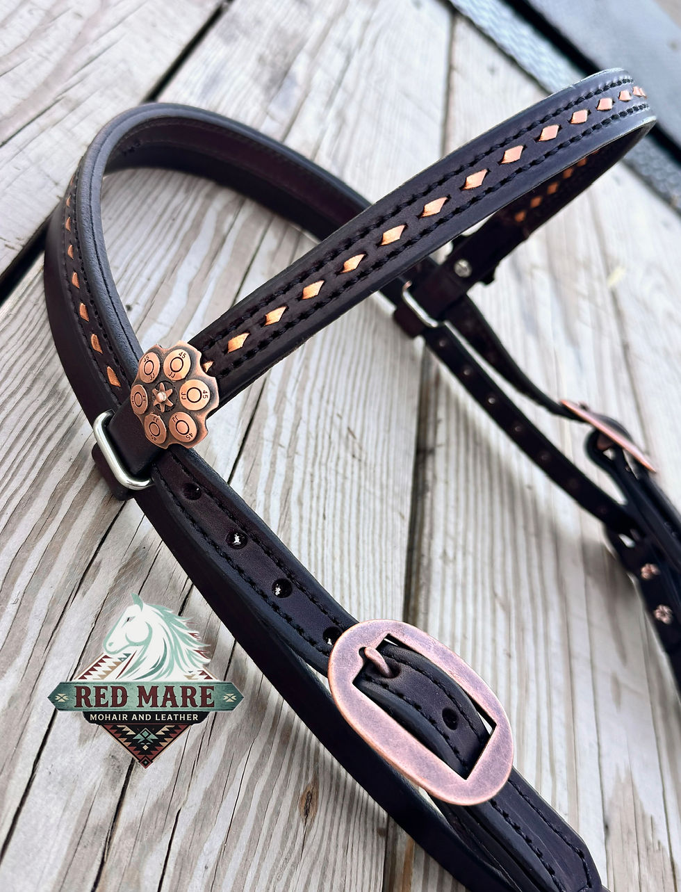 Thumbnail: Buckstitch Headstall - Handmade 45 Revolver Conchos 