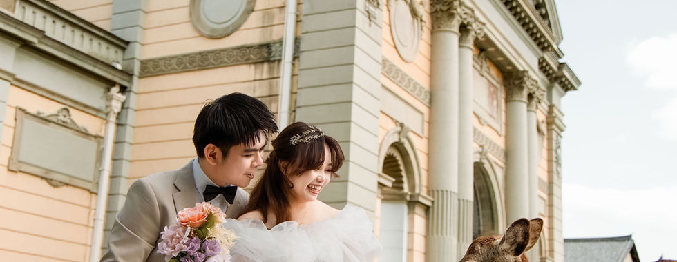 close up romantic portrait with deer in nara park