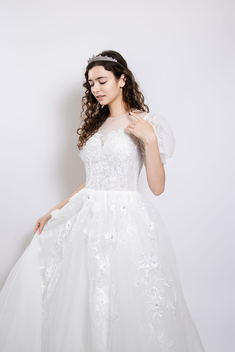 Thumbnail: lace wedding dress side movement soft tulle skirt