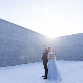 hokkaido snow wedding photoshoot couple modern wall