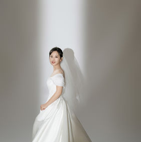 studio bridal portrait woman dress minimal background