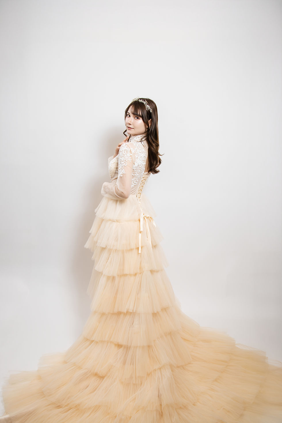 Thumbnail: champagne dress side profile elegant soft movement