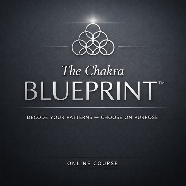 The Chakra Blueprint™ course cover showing a structured chakra system as energetic architecture