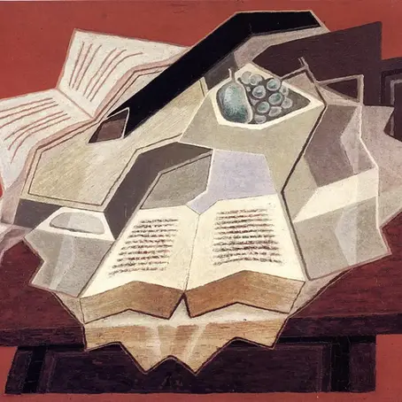 "El libro abierto" por Juan Gris. Tomado de: https://arthive.com/es/juangris/works/524080~El_libro_abierto