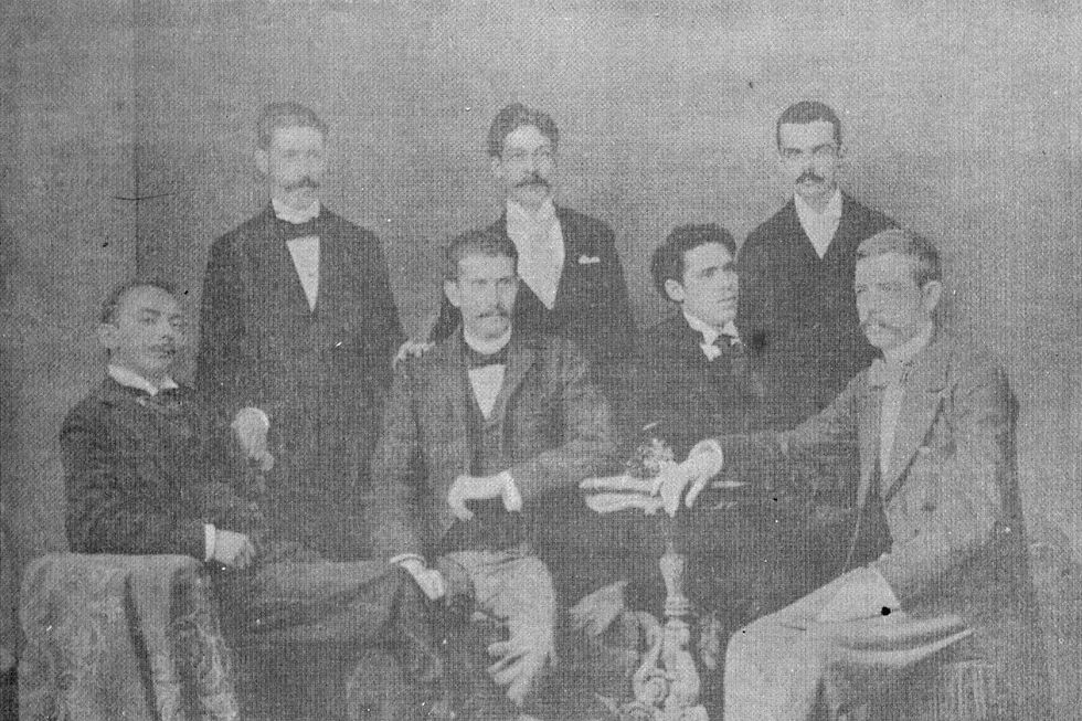 Escritores venezolanos: Eloy González, Miguel Mármol, César Zumeta, Leopoldo Torres, Andrés Mata, Pedro Emilio Coll y Eduardo Díaz Lecuna. El Cojo Ilustrado. Febrero, 1896.