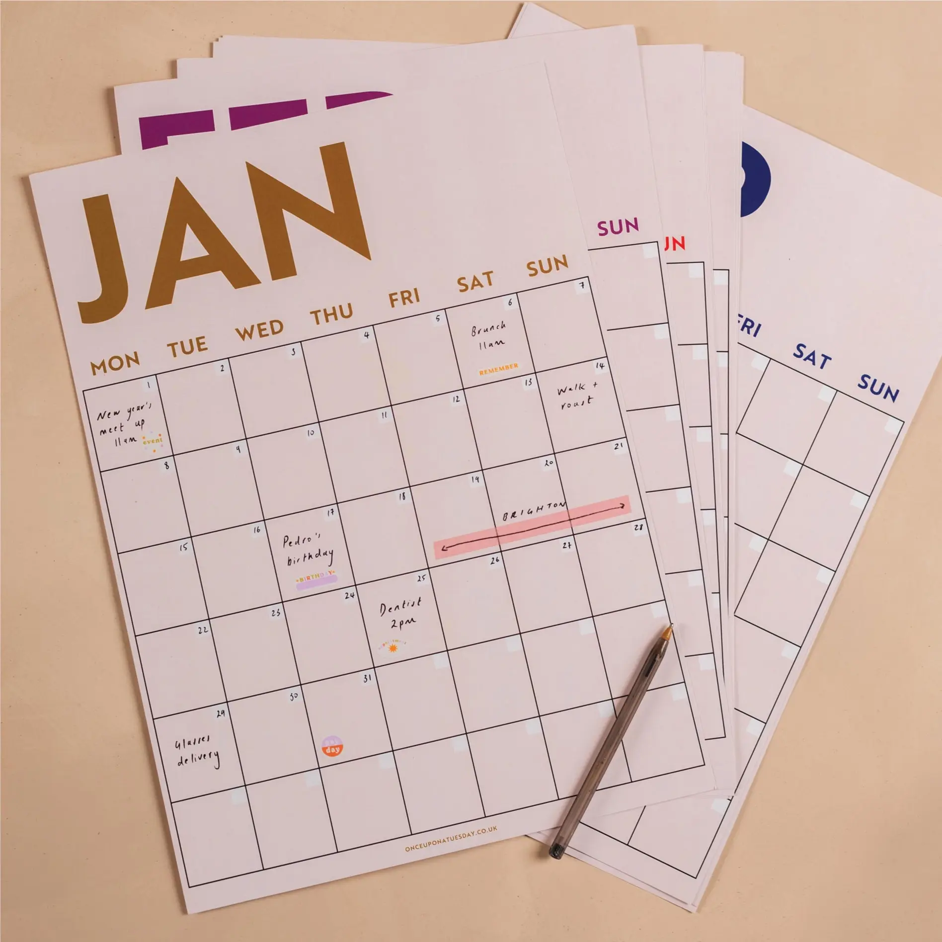 Simply Bright- Monthly Undated Wall Planner