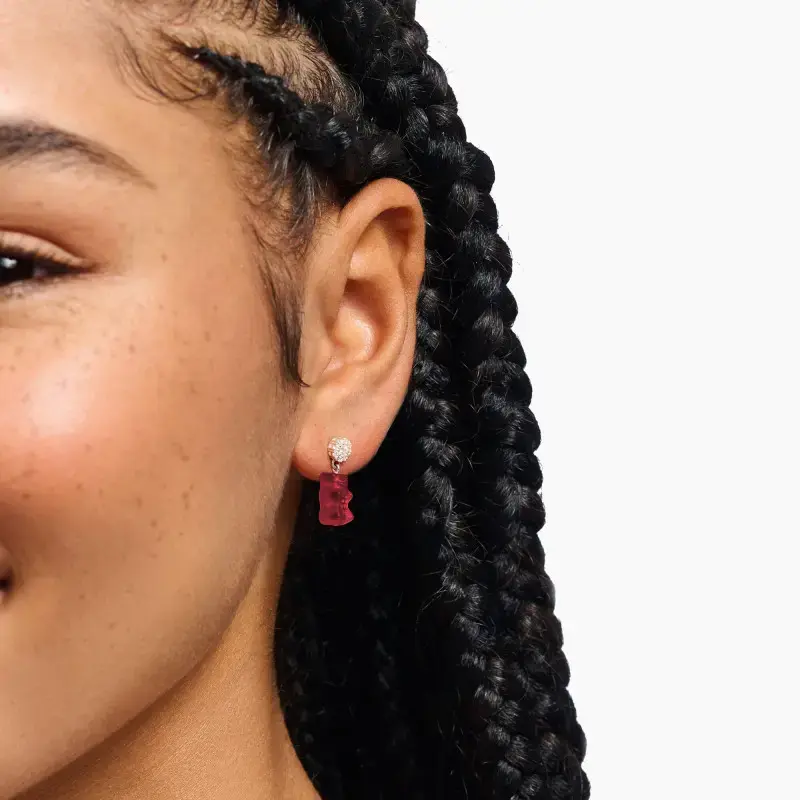 Miniature : Boucle Oreille Argent avec Ours d'Or Rouge - H2330-052-10
