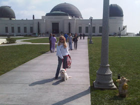 Tara and Bailey outside Griffith Observatory, in 2010.jpg