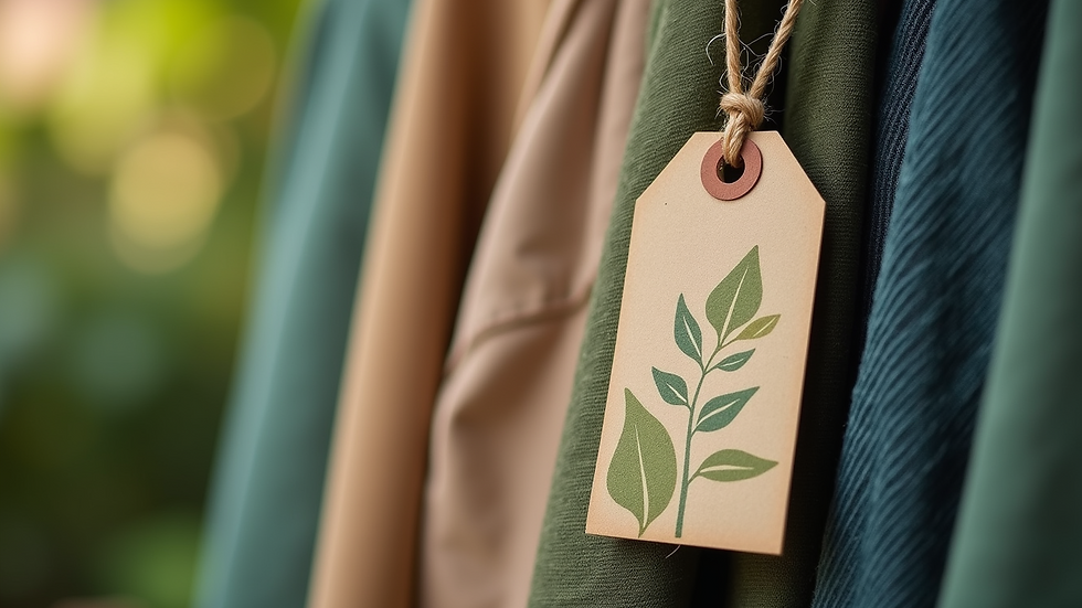 Close-up view of a sustainable clothing tag highlighting eco-friendly materials