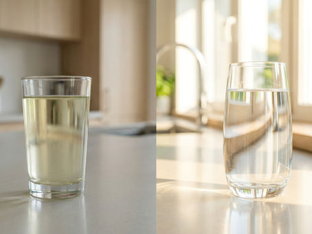 dvě sklenice s vodou na kuchyňské lince