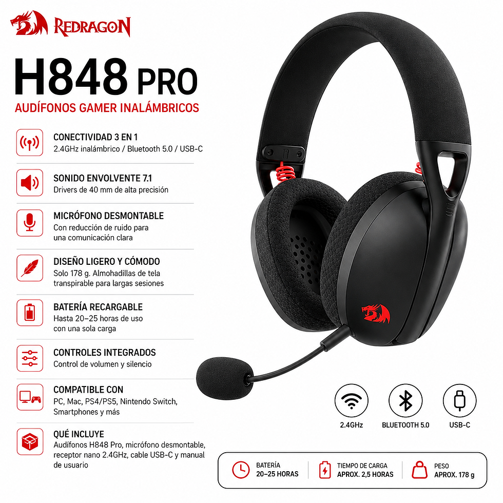 Miniatura: Audífonos Gamer Inalámbricos Redragon H848 Pro  con Micrófono