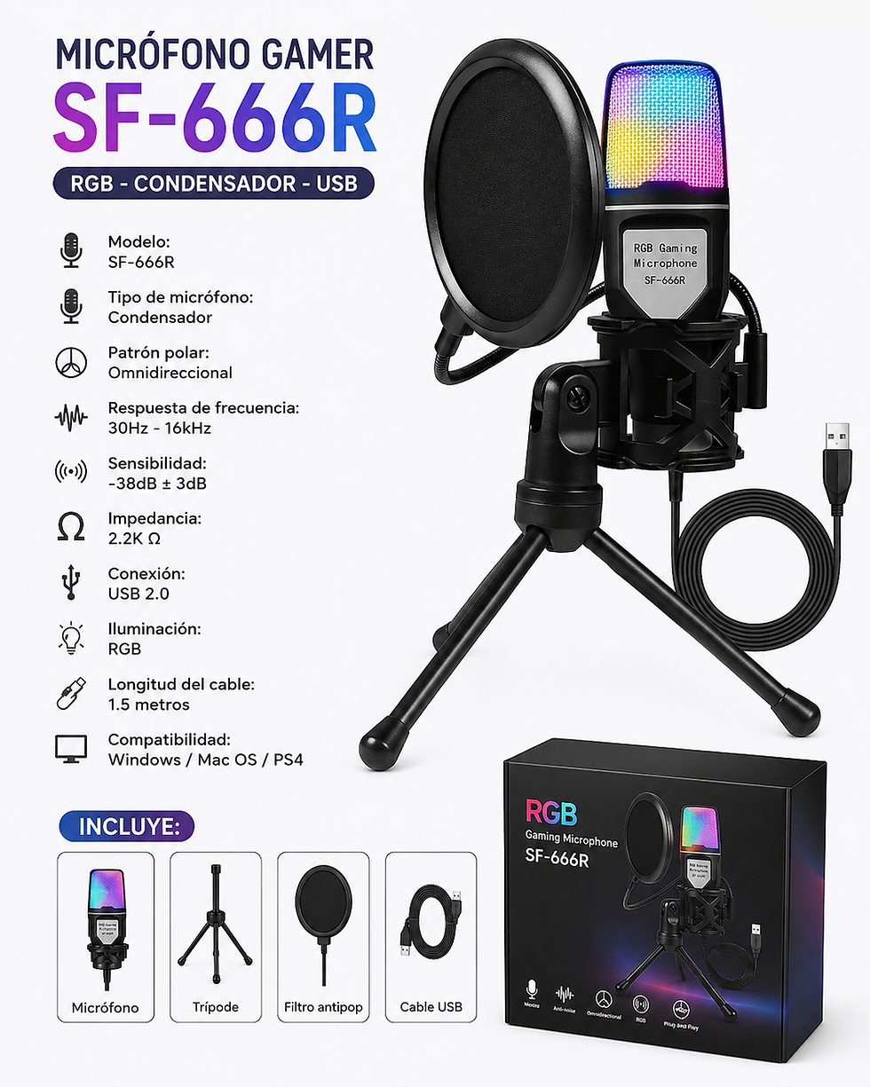 Miniatura: Micrófono Gamer SF-666R USB RGB con Trípode