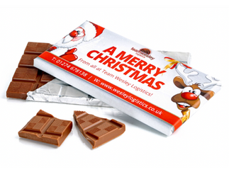 red and white Christmas branded chocolate bar