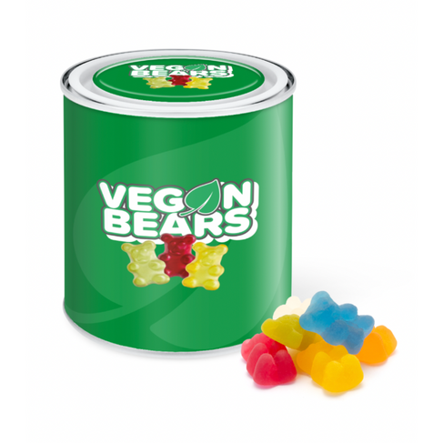 vegan gummy bears in tin packaging