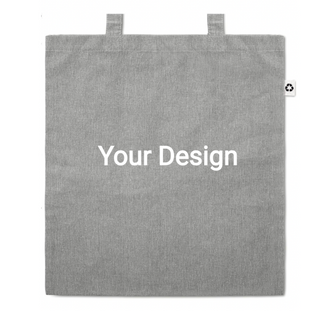 grey tote bag with printed text