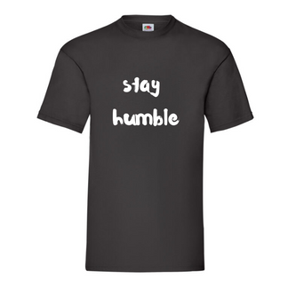 black tee with stay humble print