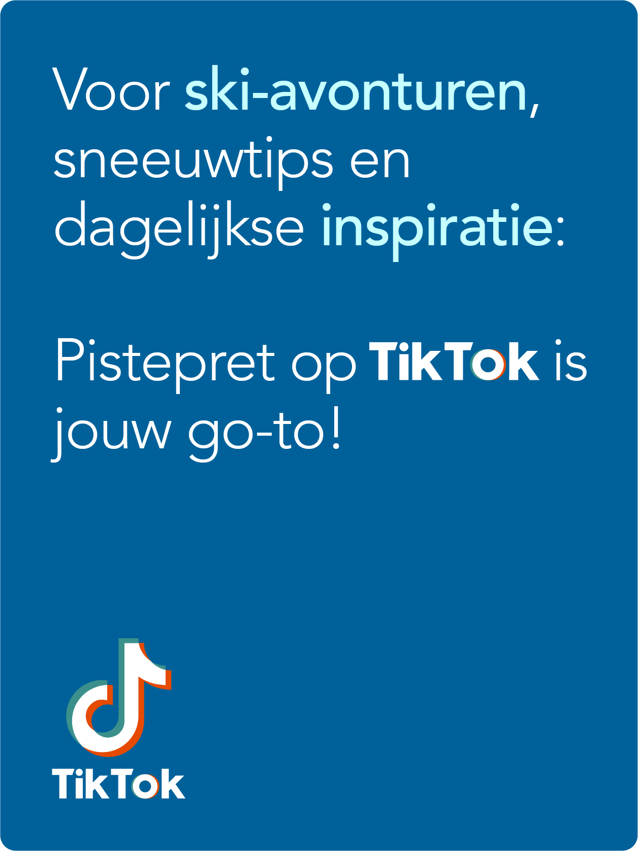 Wintersportliefhebber geniet van een zonnige dag op de piste, omringd door besneeuwde bergen. TikTok-kanaal Pistepret inspireert met dagelijkse ski-tips, avonturen en sneeuwpret.