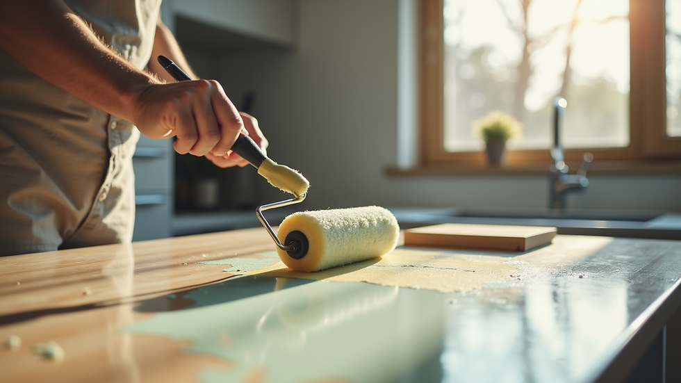 Primer plano de un rodillo de pintura en acción
