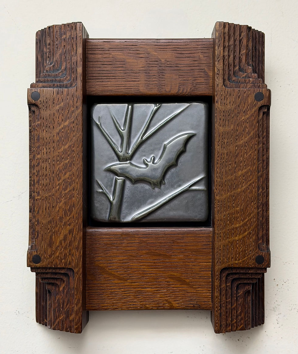 Thumbnail: Soaring Bat Framed Arts And Crafts Era Inspired Tile