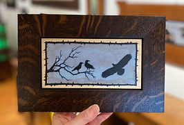 Framed Arts And Carfts Era Inspired Friend and Foe Birds Mica Infused Inlay Mission Guild Studio